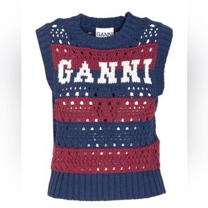 GANNI womens Navy and Burgundy Knit Sweater vest